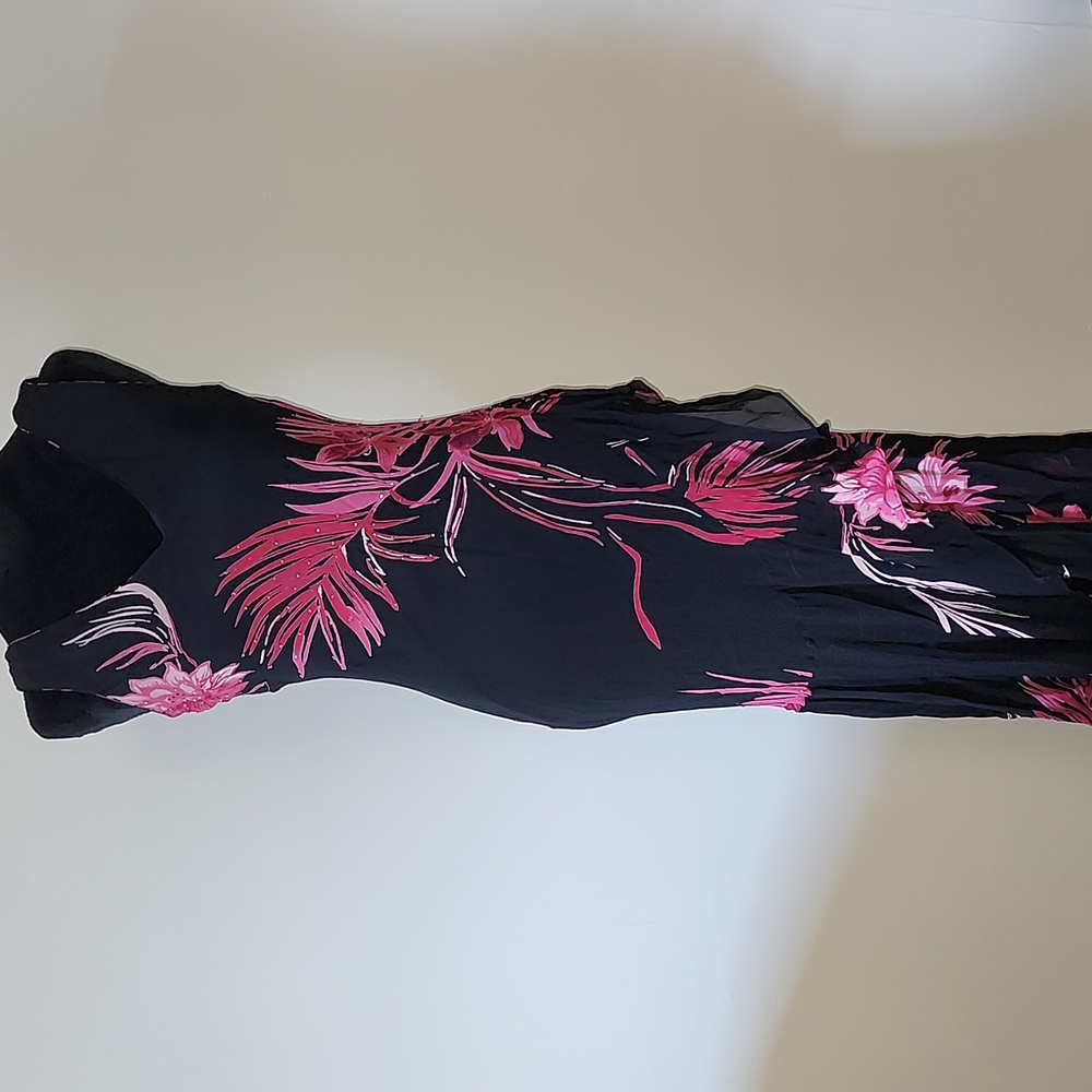 Black Pink Floral Beaded Maxi Dress | Formal • Holiday Glam • 8P